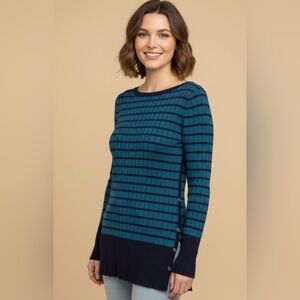 Crate&Barrel Teal and Black Striped Sweater